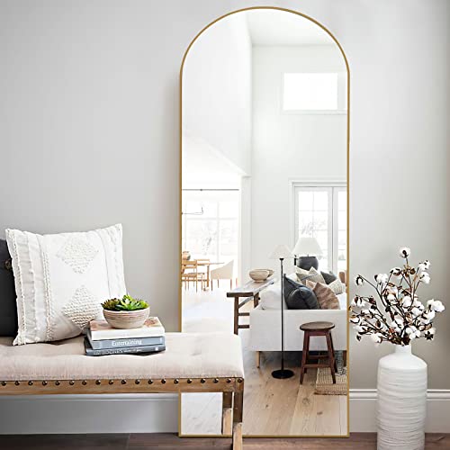 Image of Pexfix Arched Full Length Mirror Arched Wall Mirror Floor Mirror with Stand Contemporary Full Length Mirror with Black Wood Frame (Gold-with Stand, 71''x32'')