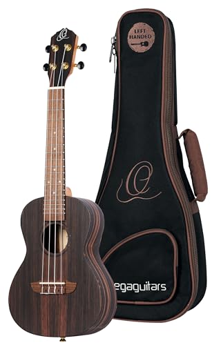 Ortega Guitars, Ukelele de concierto de 4 cuerdas Timber Series para zurdos con bolsa, (RUEB-CC-L)