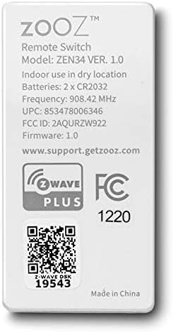 Back of Zooz ZEN34 remote showing specifications and Z-Wave Plus logo