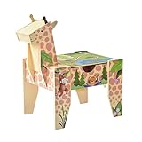 Teamson Kids Jungle Giraffe 2-in-1 Activity Table – Wooden Play Table with Built-in Storage, 23 Building Pieces & 1 Car, Double-Sided Design for Building Blocks & Racing, for Toddlers & Kids, Age 3+