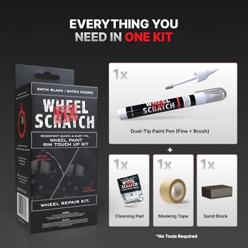 Wheel Scratch Fix® Matte Black Touch Up Paint for Cars - DIY Alloy Wheel Repair Kit, Curb Rash Remover with Fast-Drying Pen - Long-Lasting OEM Finish Car Rim Paint for Scuffs and Chips at Home (Satin/Matte Black) - 5