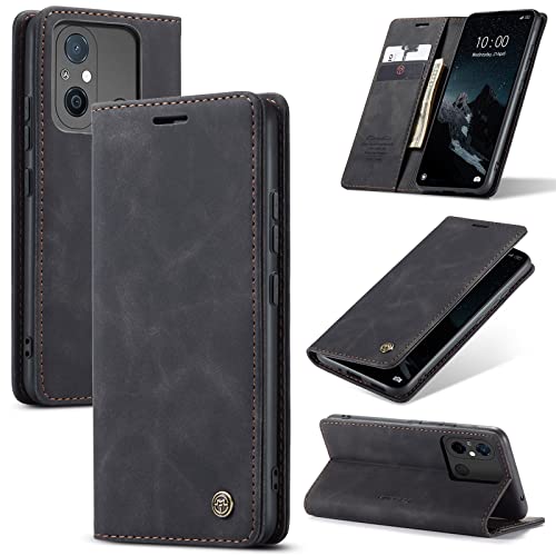 owlhold Handyhülle für Xiaomi Redmi 12C/11A/Poco C55 Hülle Premium Lederhülle Weiches Vintage-Nubukleder Faltbare Ständer Klapphülle stoßfest Schutzhülle für Redmi 12C/11A/Poco C55 -Schwarz