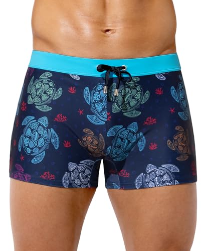 Casey Kevin Men's Swimming Trunks Printed Boxers Swimwear Sports Underwear Drawstring Summer Beach Board Elastic Swimsuit Bottom Shorts,Sea Turtle,M