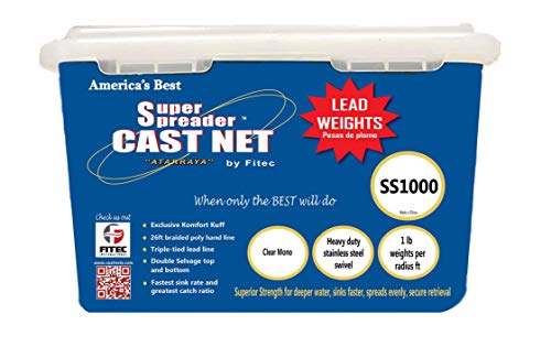 Fitec Ss1000 Super Spreader Cast Net, Clear, 1/2" Mesh,1 Lb Wts, 6' Radius, 1/2" Mesh, 1 Lb Wts #TOP17