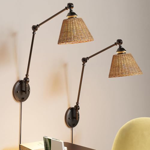Image of Plug in Wall Sconce, Gold Adjustable Swing Arm Wall Lamp, 1 Pack