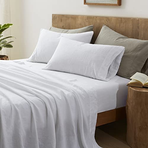 ATLINIA Bedding Linen Bed Sheets Set - 100% Pure Flax Linen Sheets King Size Stone Washed French Linens Bedding Farmhouse Style Set of 4 - Deep Pocket Fitted Sheet & Flat Sheet & 2 Pillowcase (King)