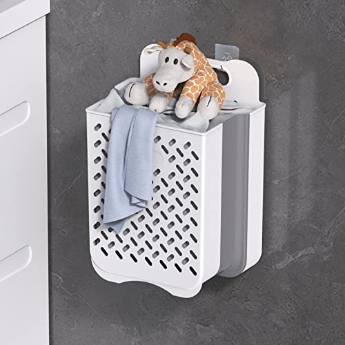 Mbillion Wall Mounted Collapsible Laundry Hamper Hanging Folding Laundry Basket Space-Saving Plastic Dirty Clothes Organizer With Carry Handle 42L #TOP7
