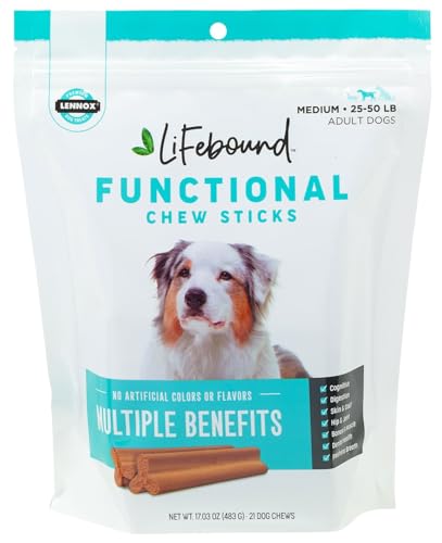 Lifebound Functional Chew Sticks for Dogs | for Medium Dogs 25-50 LBS | Formulated to Support a Healthy & Active Lifestyle, Dental Treats That Freshen Breath | 17.03 Ounces - 21 Chews