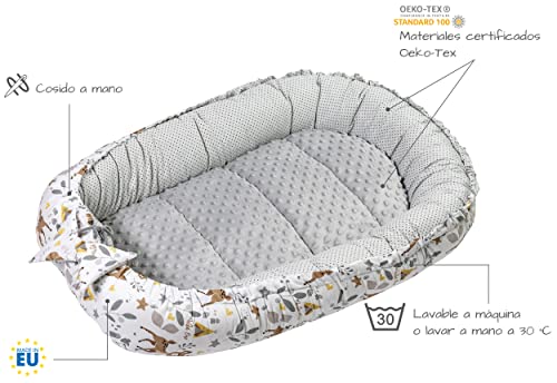 Miniatura 6 de Medi Partners Nido Bebe Recien Nacido Reductor De Cuna - 100x60x15 Portátil O De Viaje De Colecho Anticolicos Bilateral Bebés 100 Algodón Minky Ciervo Con Minky Gris
