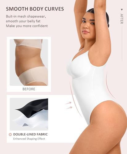 FeelinGirl Shapewear Bodysuits for Women Tummy Control, Thong Body Suit Deep V Neck Corset Top Body Shaper3