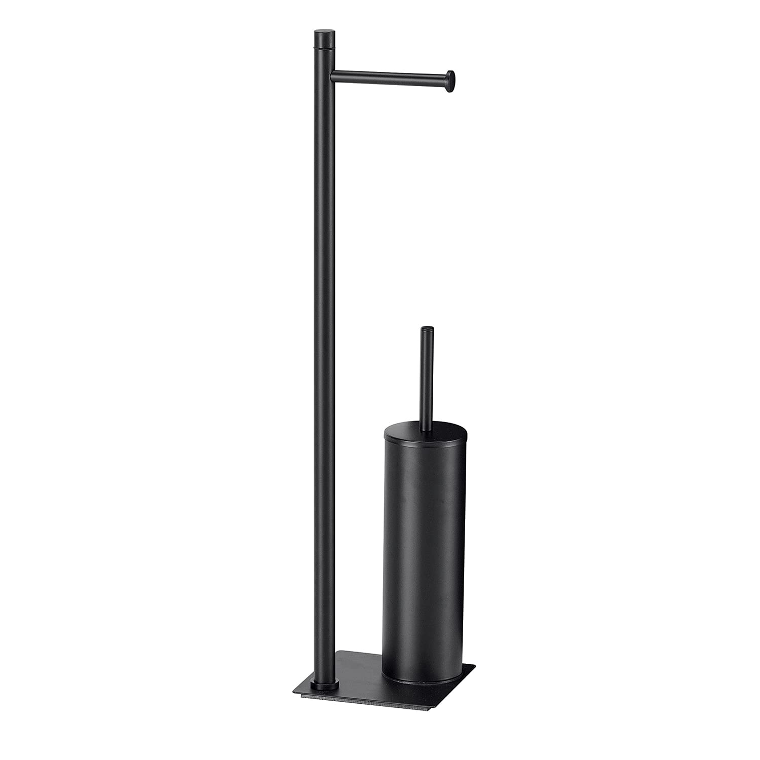 Gedy G-Seoul Toilet Roll Column + Toilet Brush, Black with Black Finish, Measures 62.8 x 14 x 14 cm, Stainless Steel and Cromall Toilet Set, 4 mm Spool, Paper, One Size
