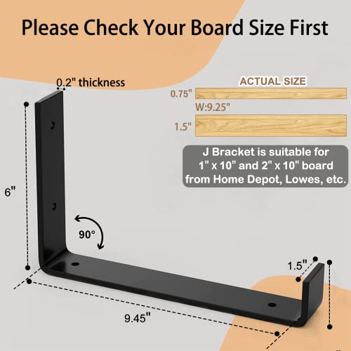 Luckin 10 Inch Wall Shelf Brackets (Fit 9.25" Board) 4-Pack, Heavy Duty Black Iron, Garage, Kitchen, Bathroom Floating Shelf Hardware #TOP2