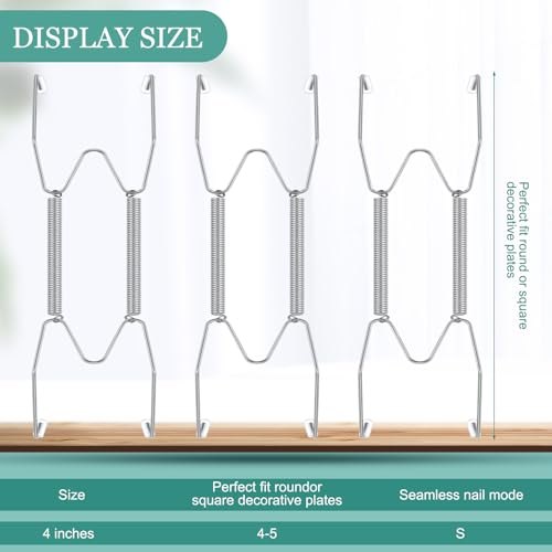 Image of Hotop 12 Pieces Plate Hangers for Wall Stainless Steel Wire Invisible Heavy Duty Plate Hangers Display Holders with 12 Pieces Hooks for Wall Decorative(4-5 Inch,Silver)