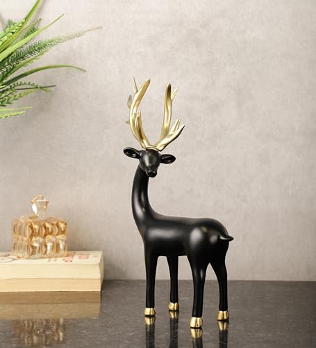 Image of ARMONIA Black Reindeer Figurine with Gold-Toned Antlers Decorative Statue in Lightweight & Durable Design | Luxury Home Decor Accent & Perfect Gifting, Figurine for Home Decor Gift, Housewarming