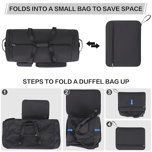 Extra Large Duffle Bag for Men, Collapsible and Foldable Travel Bag (80L, Black)