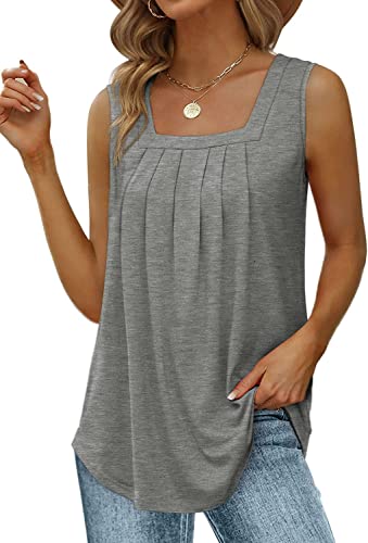 Yunmlep Tank Tops für Damen Sommer Ärmellose Tshirts Elegant Lose Flowy Tunika Shirt Casual Oberteile Tops (L, Grau)
