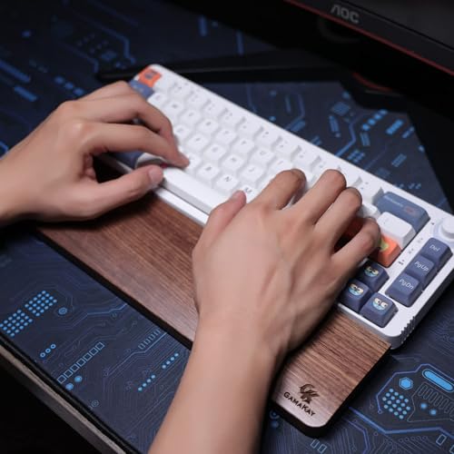 Image of GamaKay Wooden Wrist Rest Pad, 12.8 inch Compact Walnut Wood Hand Wrist Rest | Ergonomic Non-Slip Palm Pad for Comfortable Typing and Playing for 60% 75% Mechanical Keyboard (for 75%)