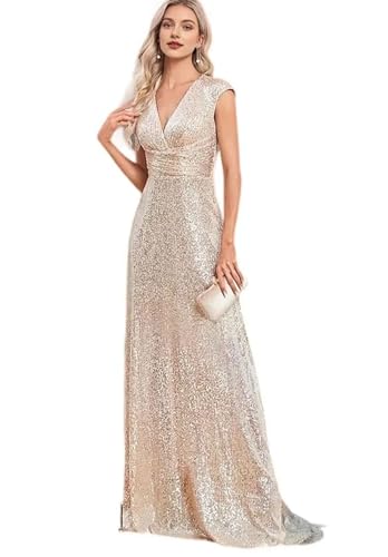 SDPANLLD A-Linie Elegante Quinceanera Kleider Hochzeitsgastenkleid Bodenlänge Ärmellos V-Ausschnitt Polyester mit Paillette 2025