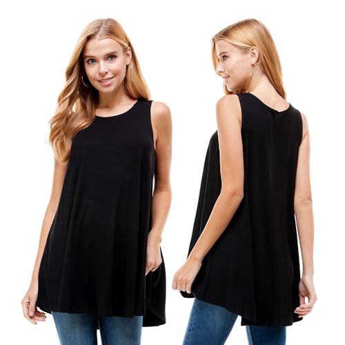 Azules Sleeveless Tunic Tops for Women - Loose Fit Tank Tops Ladies Flowy Dressy Shirts Outfits for Leggings
