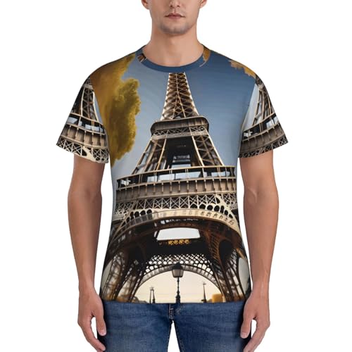 Cityscape Paris - playera clásica de manga corta para hombre, diseño de la Torre Eiffel de Francia, transpirable, casual, para verano, entrenamiento, fitness, ropa, Negro -, L