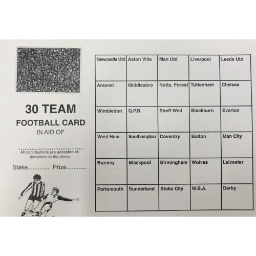 Crystals Club Supplies 100 x 30 Team Football Fundrsising scratch Card