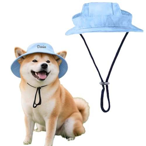 Custom Pet Hat with Ear Holes Sunscreen Cap,Personalized Pet Sun Hats with Name for Cat and Small Dogs, Outdoor Hat Summer (Blue, Small)