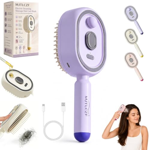 5 in 1 Air Cushion Brushs Electric Steaming Massage Hair Care Brush Electric Spray Air Cushion Brush with Water Spray 2026 Upgraded Detangling Scalp Straightener Reduce Frizz Smooth & Nourish(Purple)