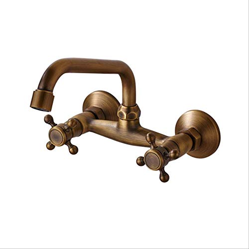 Grifo de Fregadero de Cocina de latón Antiguo, caño Giratorio 360, baño frío y Caliente, Mezclador de Cocina, grúa, fregona, grifos de Piscina, Grifo de Doble manija, latón Antiguo, Resistente