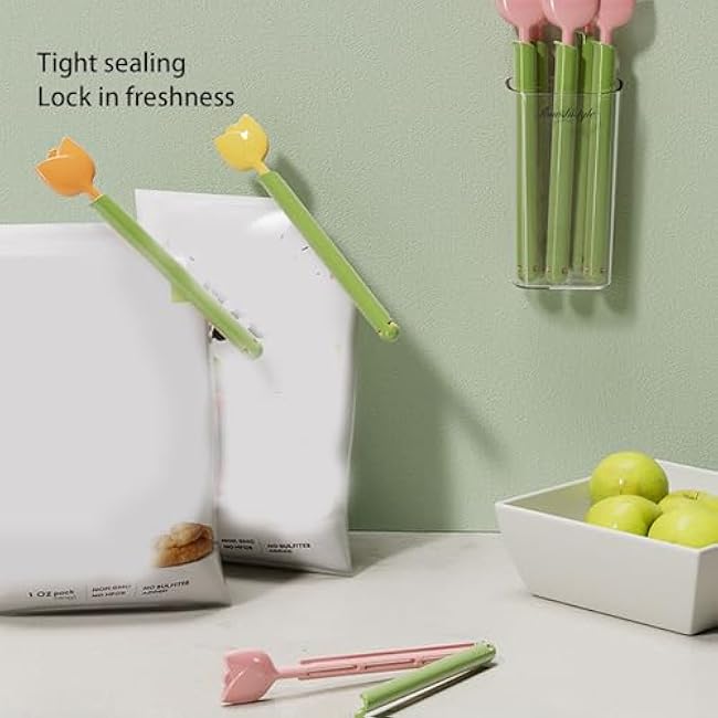 Tnfeeon 15pcs Tulip Magnet Sealing Clip Kitchen Clips Multi Functional Food Freshness Bag Clip with Storage Box for Refrigerator