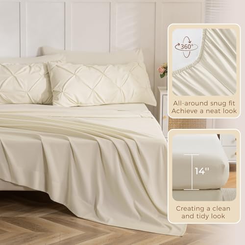 Sasttie Queen Comforter Set, 7-Piece Bed in a Bag, Pintuck Bedding Sets for All Season, Includes Comforter, Flat Sheet, Fitted Sheet, Pillowcases and Pillowshams, Beige - Image 6