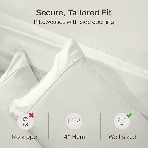 Image of California Design Den King Size Pillowcase Set - 400 Thread Count, 100% Cotton Sateen, Set of 2 Pillow Covers, Soft and Breathable - Ivory (Pale Tone)