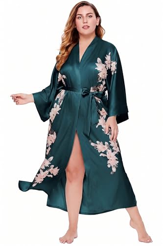 Image of BABEYOND Kimono Robe Cover up with Box Long Floral Satin Sleepwear Silky Bathrobe Bachelorette Robe