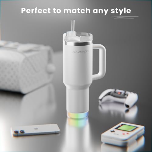 Image of Aquaminder Smart Tumbler with lid and Straw 1200ml Cup Holder Car Gym Yoga Travel Stainless Steel Vacuum SS304 Flask Mug (White)