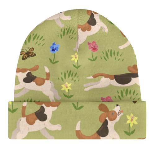 Cartoon Dog and Flower Pattern Kids Beanie Hat for for Girls Boys Children Cap Winter Knitted Chemo Cancer Headwear Accessories Gifts Decoration Black4