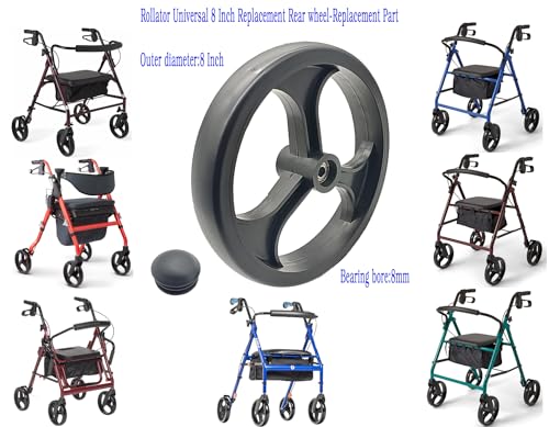 Rollator walker replacement 8 inch rear wheel,Heavy Duty Rollator rear Wheel Assembly,8 inch solid wheel, 8" 3 rib Caster Wheel,Universal parts,MDS86800XWRW,MDS86825RW,9501A75008.(1Pr Black)