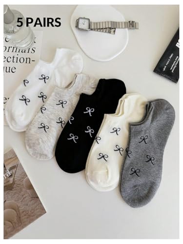 SHENHE Women's 5 Pairs Low Cut Ankle Socks Bow Patterned Breathable No Show Cute Socks2