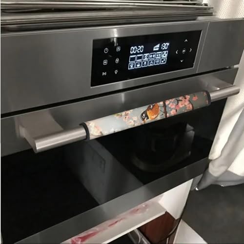 Image of 6 PCS Refrigerator Door Handle Covers Electric Appliance Handles Decor Anti-Skid Protector Gloves for Fridge Oven Kitchen Cabinet Home Decor, American Robin Bird Pink Flower Gray