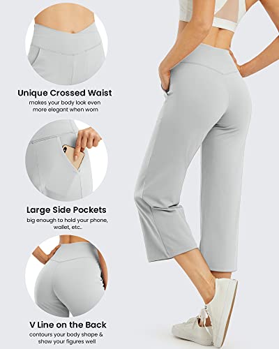 Image of G4Free Capri Pants for Women Wide Leg Yoga Dress Capris with Pockets Cross Loose Casual Work Crop Pants