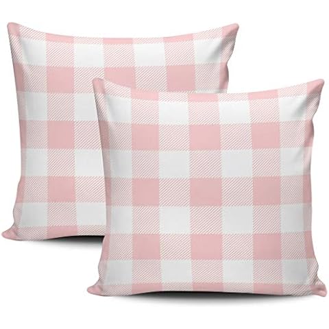 LEKAIHUAI Home Decoration Throw Pillow Cases Covers Light Pink Preppy Buffalo Check Plaid Pillowcases Square Two Sides Print 22x22 Inches Set of 2 Cover