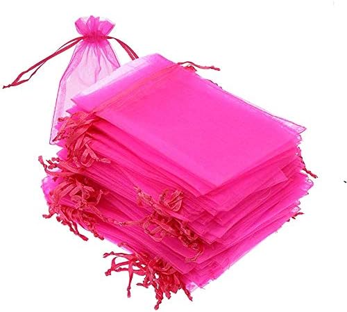 100 set Organza Bags, 4x6 inches (10x15cm) Sheer Drawstring Gift Bags, Hot Pink Organza Jewelry Pouches, Wedding Party Favor Pouches, Jewelry, Cosmic Business, Christmas Party Favor Bags (Hot Pink)