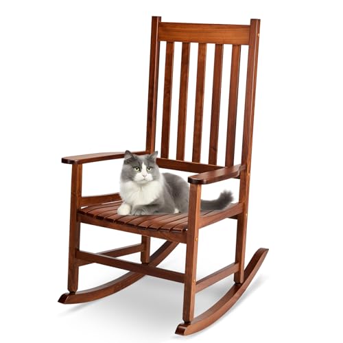 La mejor selección de Mecedoras disponible en línea para comprar. 41 Outvita - Silla mecedora para exteriores, de madera maciza, con respaldo alto, para todo tipo de clima, para porche, patio, chimenea, jardín, terraza, interior, color natural
