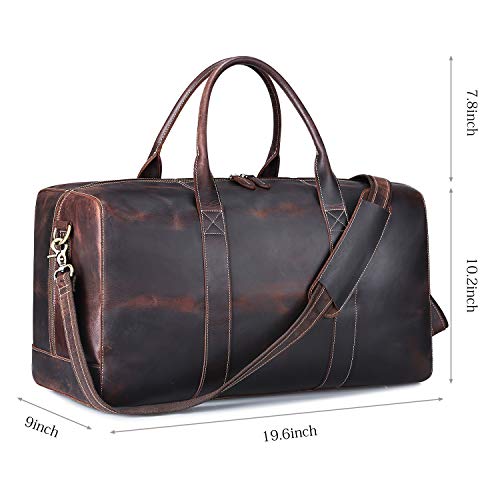 S-ZONE Vintage Crazy Horse Leather Men Travel Duffle Luggage Weekender Bag