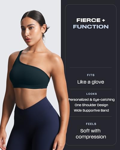 Image of Aoxjox Astoria One Shoulder Sports Bra | asymmetrical workout top, women's fitness training gym yoga crop tank, 4-way stretch, moisture-wicking