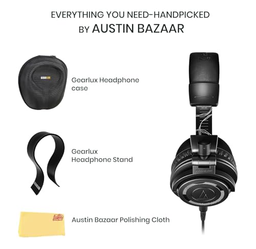 Image of Audio-Technica ATH-M50XENSO Wired Monitor Headphones - Black Limited Edition Bundle with Case, Stand, and Austin Bazaar Polishing Cloth