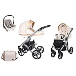 Kinderwagen 3in1 2in1 Isofix Kombikinderwagen Set + Zubehör Farbauswahl Mila Premium Silver by ChillyKids Creme 03 3in1 mit Babyschale