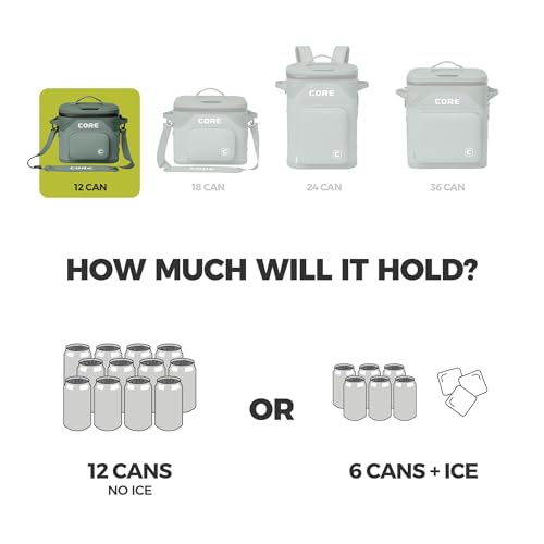 Image of CORE Magnetic Leak Proof Soft Cooler with Waterproof Zipper | Insulated Bag Portable Ice Chest Box | Best Soft Cooler for Food & Beverages for Tailgating, Car Camping, Travel, and Family Beach Picnics