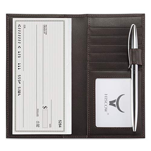 Image of HISCOW Soft Leather Checkbook Cover & Card Holder with Divider - Italian Calfskin, Premium Coffee, One Size, Contemporary