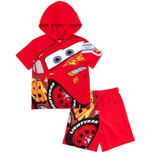 Disney Cars Lightning McQueen Little Boys Hooded T-Shirt and French Terry Shorts Outfit Set 6