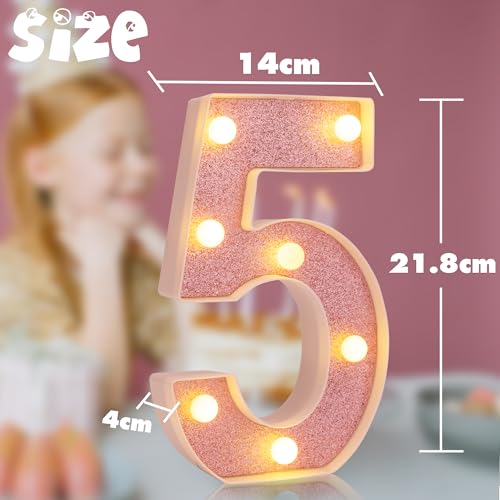 Image of LED Marquee Numbers, 2025 Light Up Numbers for Party, Small Light Up Letters, Battery Powered Lighted Number for Birthday or Home Decor (Pink Glitter 5)