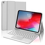 BORIYUAN【2024年昇級版】タッチパッド搭載 iPad 第9世代/8世代/7世代 キーボードケース 10.2インチ/10.5インチ iPad Air3/Pro 10.5（2017）対応 Bluetoothキーボードカバー 脱着式 手帳型 オートスリープ スタンド機能 Pencil収納 耐衝撃 全面保護 多角度調整 薄型 着脱式 ライトグレー